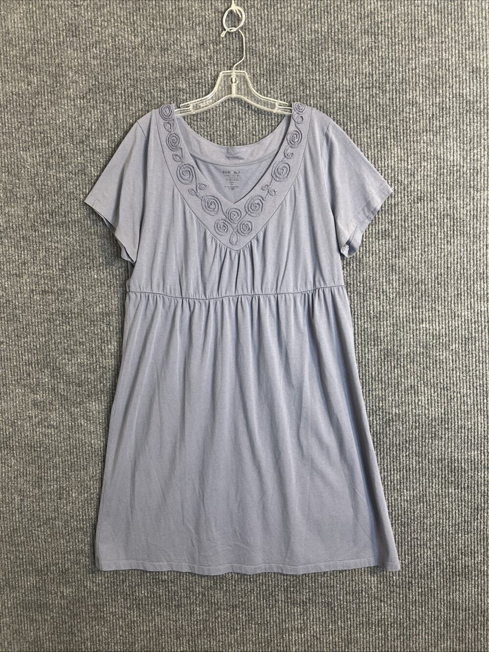 Sonoma Womens Everyday Dress Size 1X Blue Short Sleeve V Neck Comfort Cotton